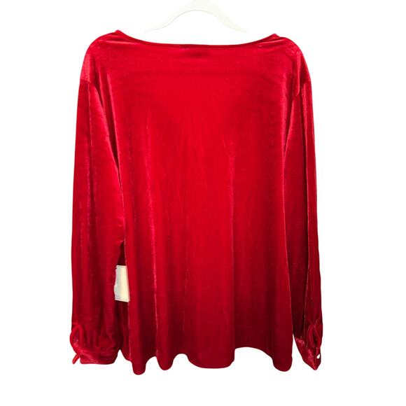 NWT! 1. State Red Long Sleeve Button VNeck Velvet Blouse - Picture 7 of 10